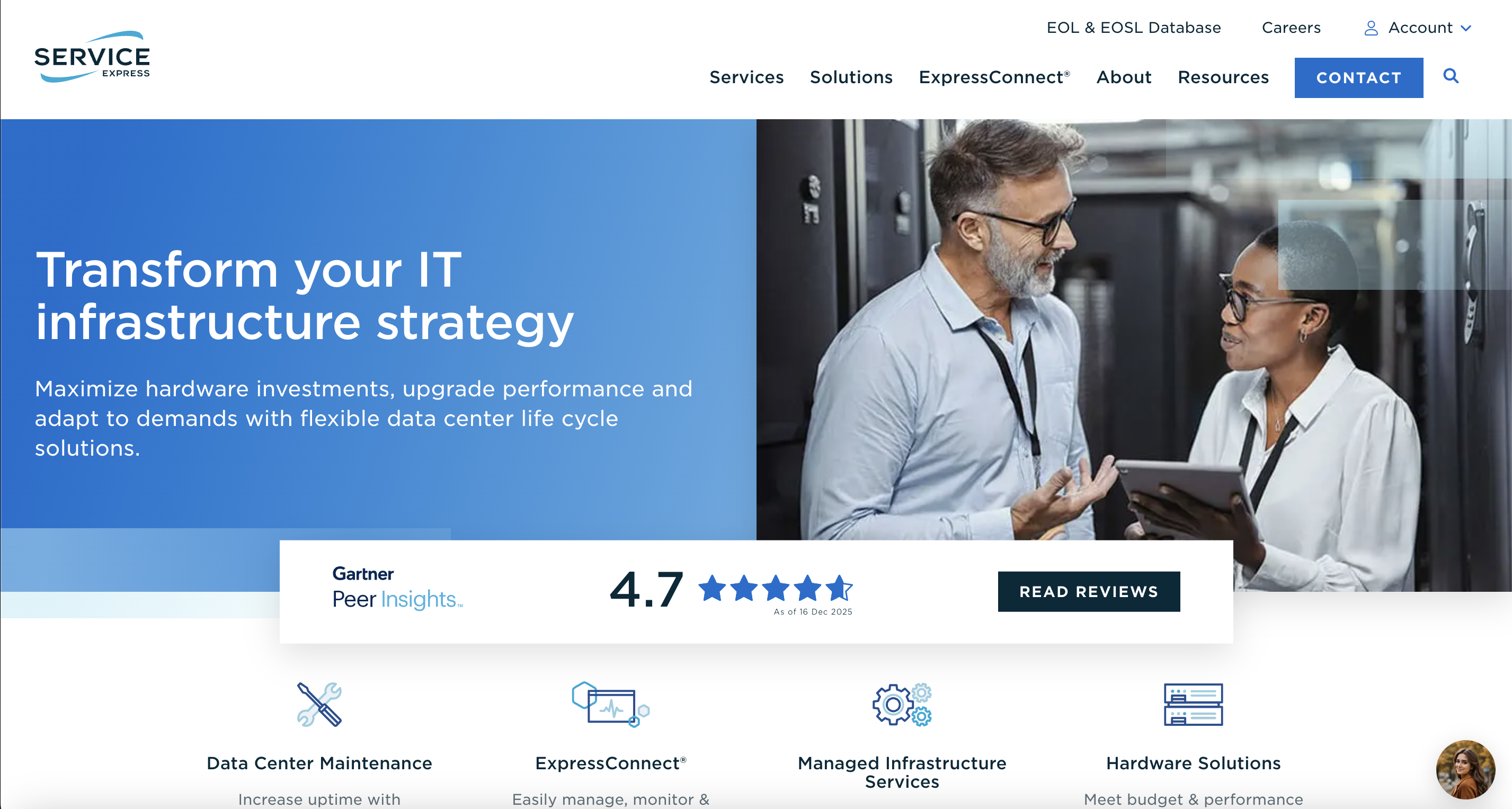 Service Express website header