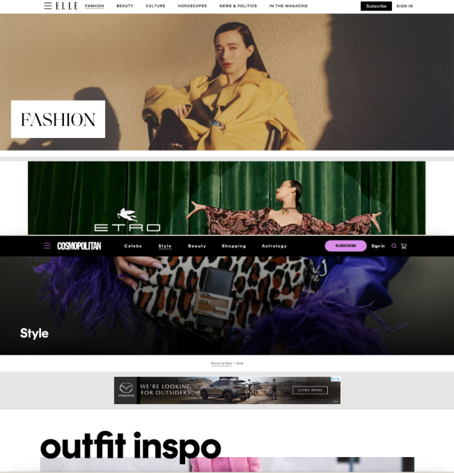 Vogue and competitor website menus