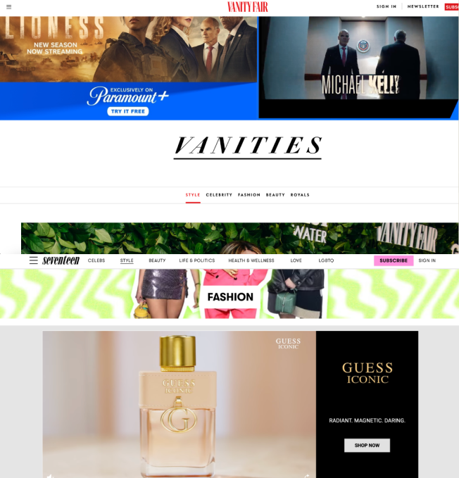 Vogue and competitor website menus